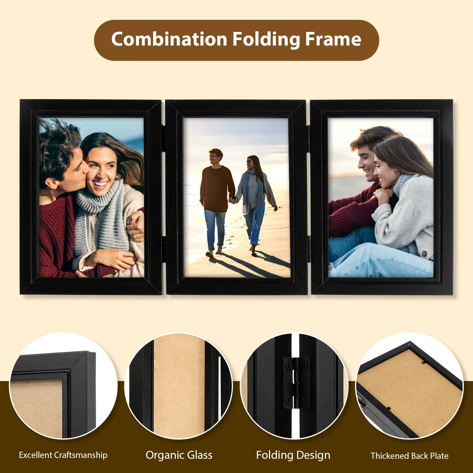 Foldable Hinged Double/Triple Integrated Desktop Album Set 180 Vertical Frame HD Photo Gift Fram H260306