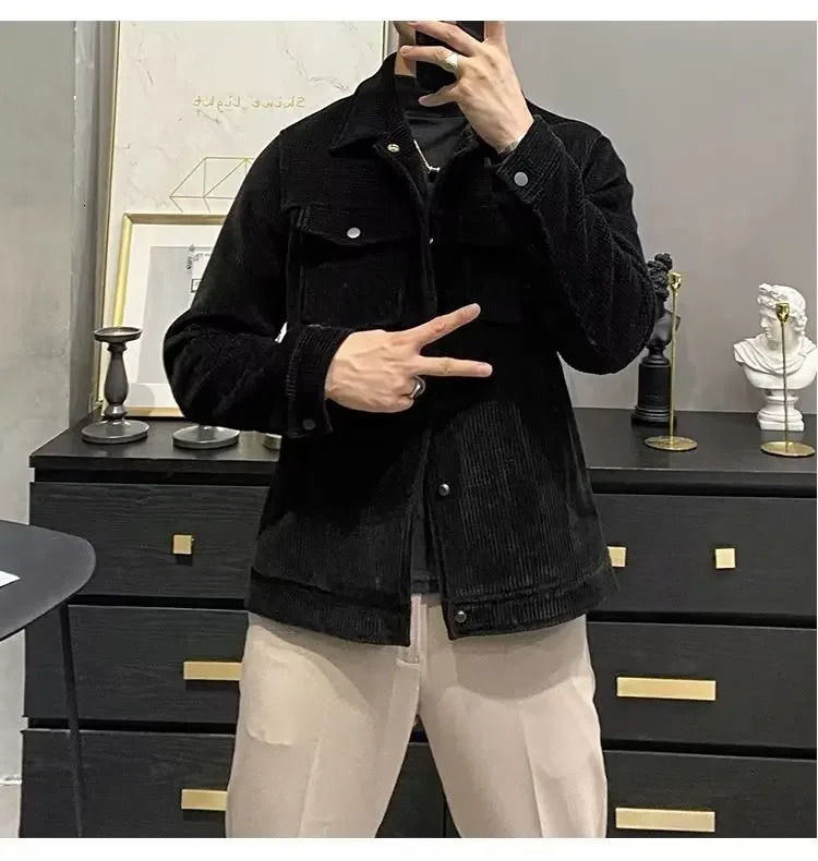 Winter Fashion Jacket Mens Lapel Autumn And Winter Corduroy Jacket 240615