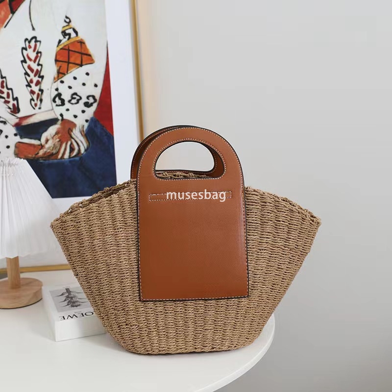 Advanced Women's Designer Classic Splicing French Retro New Large Capacity Handheld Woven Bag Magnificent Handheld Vine Woven Bag Vacation Beach 