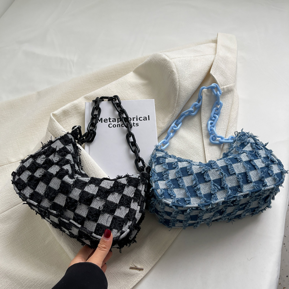 Vintage Denim Women Shoulder Bags Acrylic Chain Female Armpit Handbag Purses Shoulder Handbags for Traveling