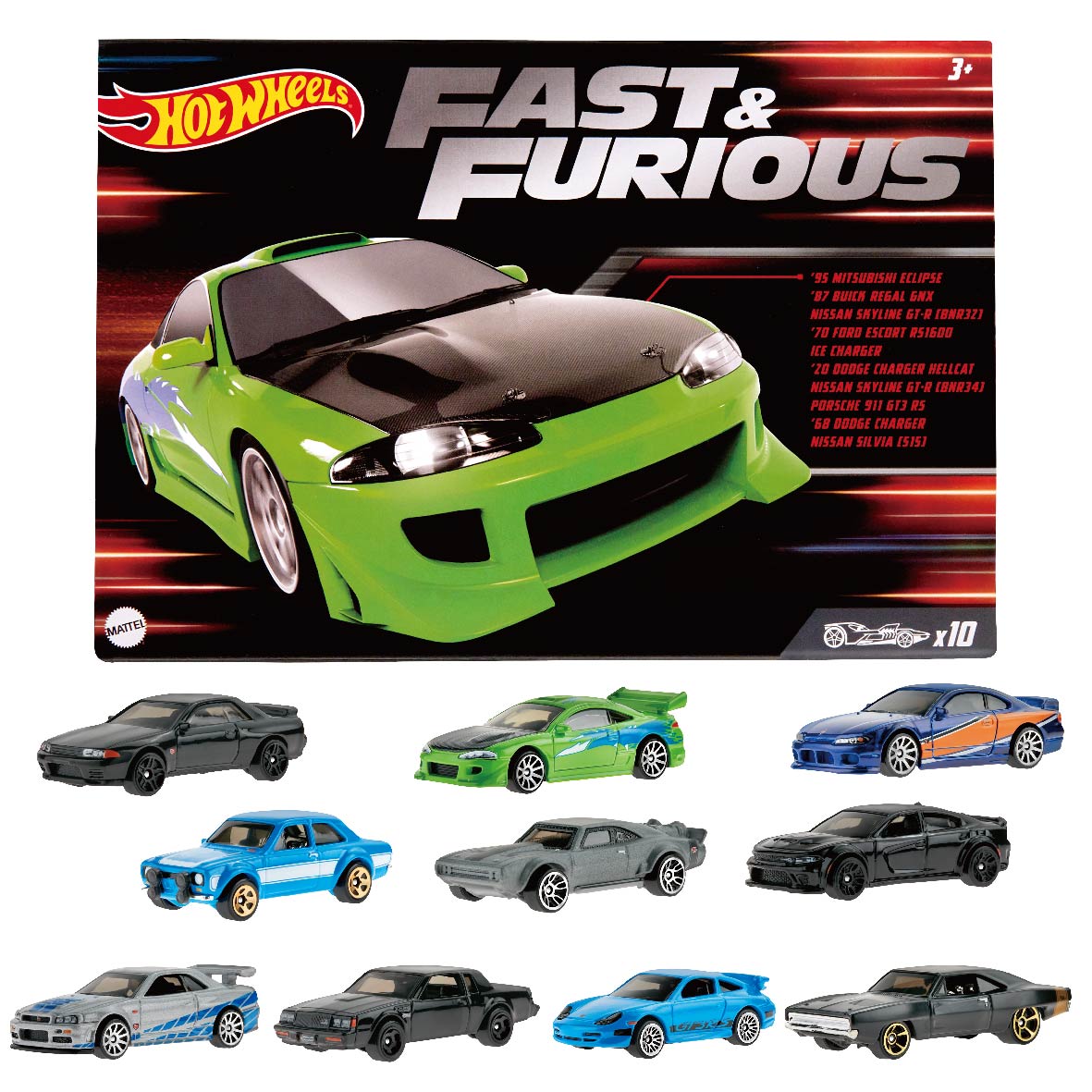 Hot Wheels Fast and Furious Cars Nissan Skyline GTR BNR32 /NISSAN SILVIA S15/MITSUBISHI ECLIPSE 1/64 Die-cast Model HNT21