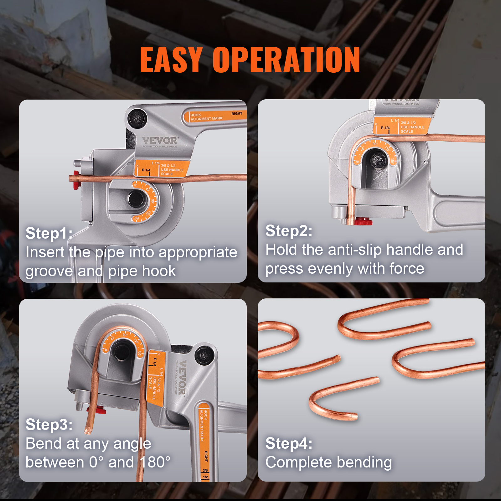 VEVOR Pipe Tube Bender 3 in 1 Manual Copper Tube Bending Aluminum Pipe Bender Tool for HVAC Air Conditioning Refrigerator Repair