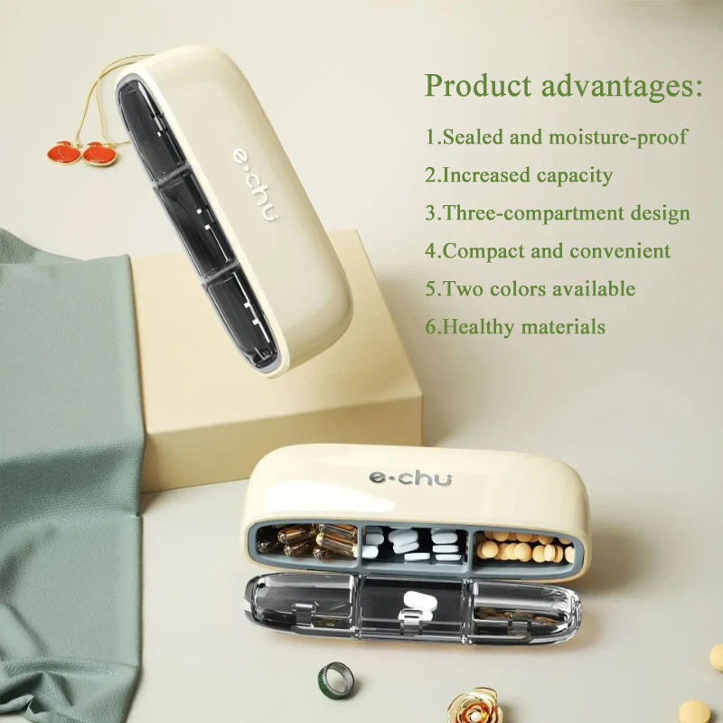Medicine Box Portable Medicine Three Grid Portable Morning Mid night Seven Days a Week Three Meals a Day Silicone Sealed Travel