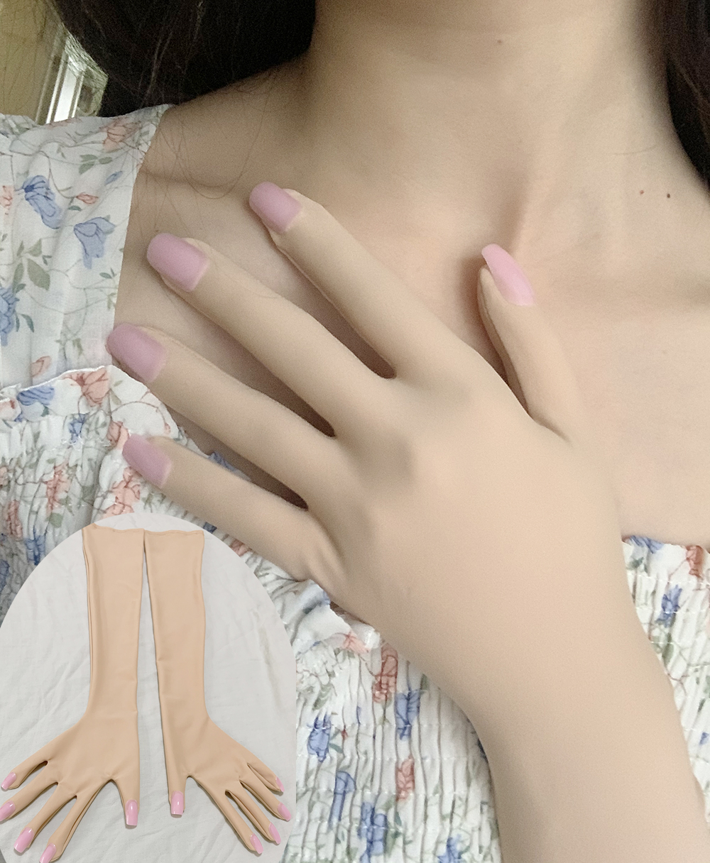 Customzie 2025 new Pink Flesh Spandex Zentai Nail Gloves Men's Cosplay Kigurumi Long Gloves With Nails Service Crossdress