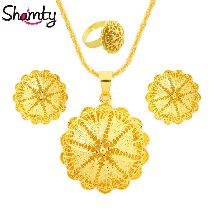 Shamty Women 3 Piece Jewelry Set Pure Gold Color Elegant Sophisticated Weddings And Special Ocns