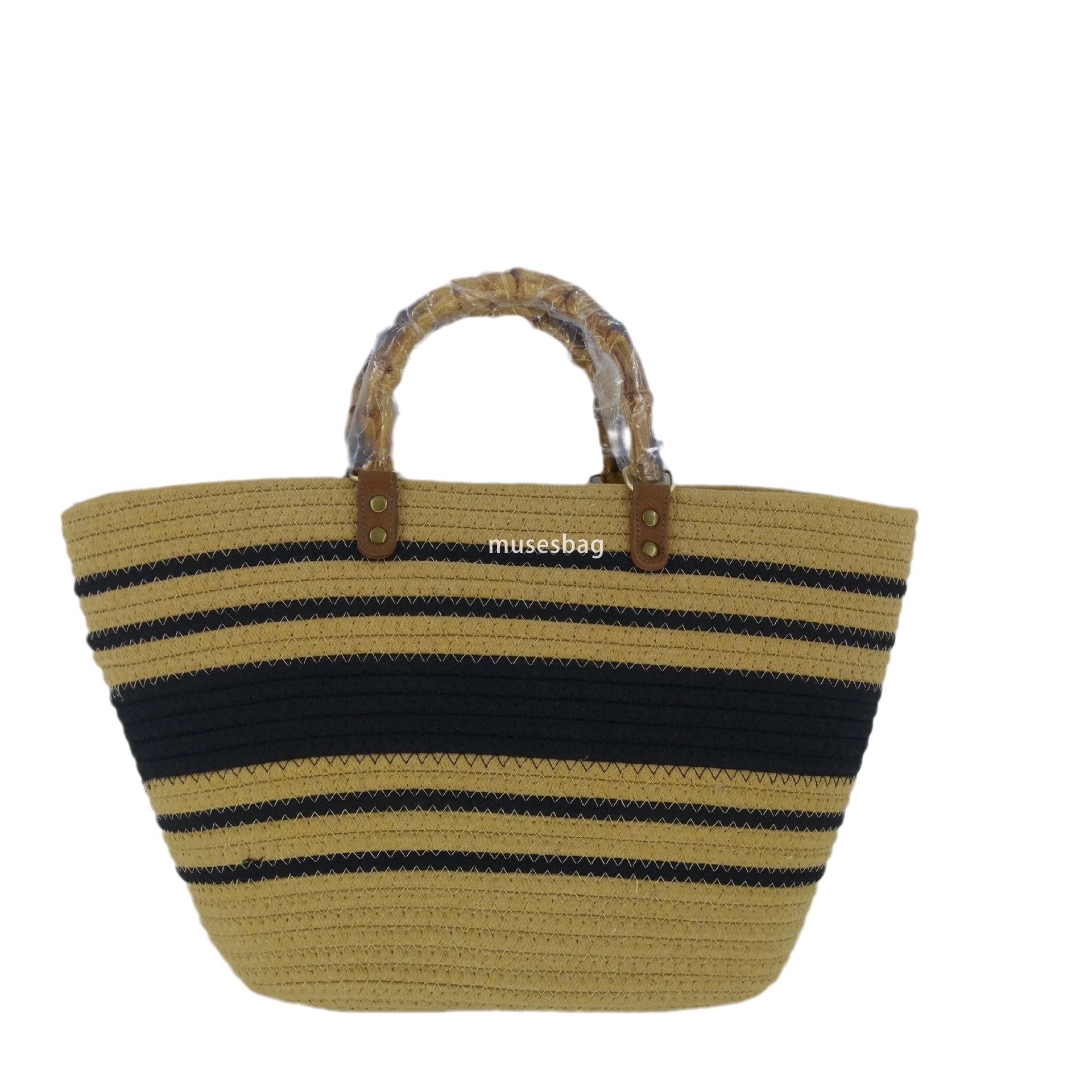 Elegant Women High end Practical Popular Weaving New Fashionable and Versatile Tote Bag Spliced One Shoulder Large Capacity Bamboo Knot Handheld Bag