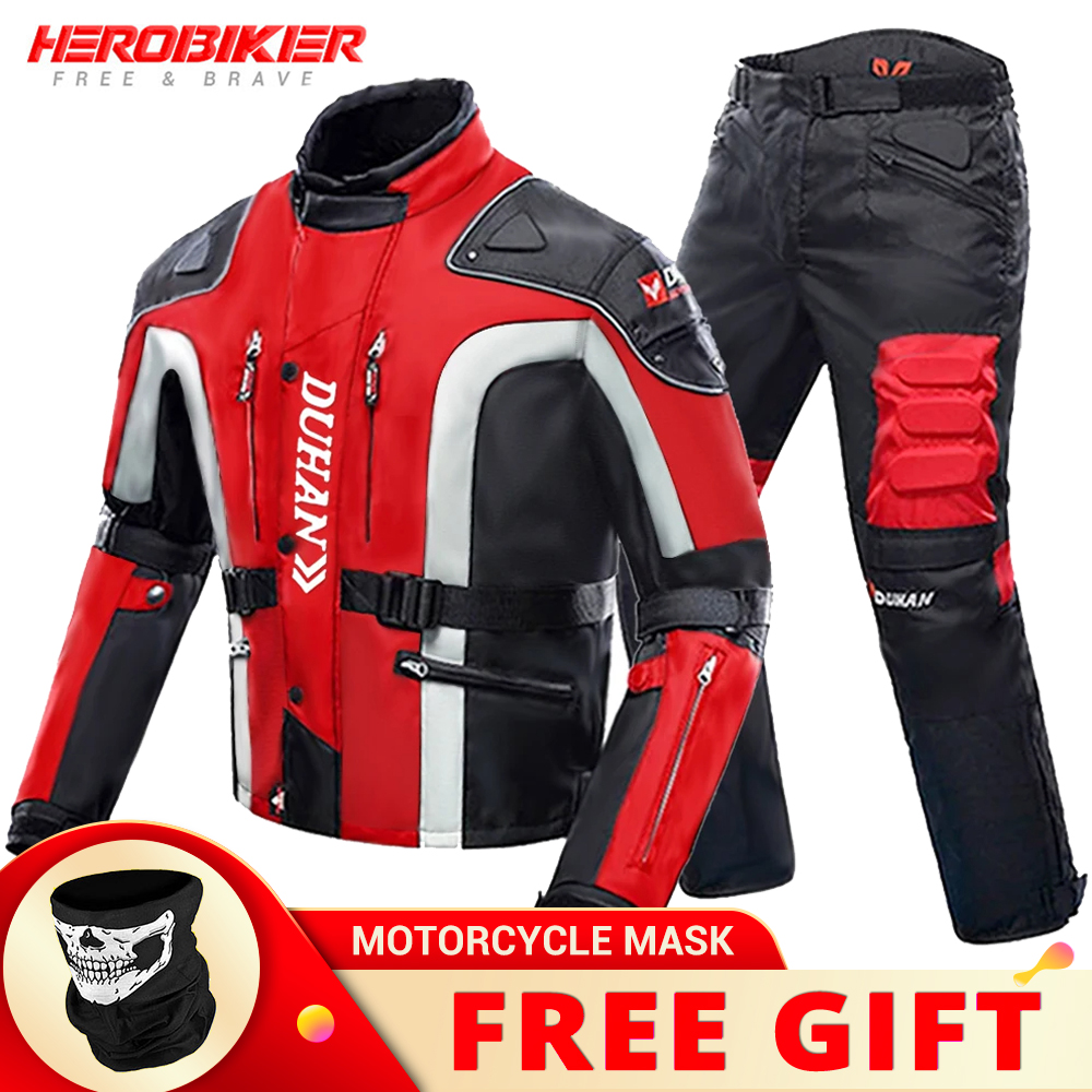 new DUHAN Motorcycle Jacket Windproof Protective Gear Chaqueta Moto Motocross Jacket + Pants Set 2025 Reflective Moto Riding Racing Suit