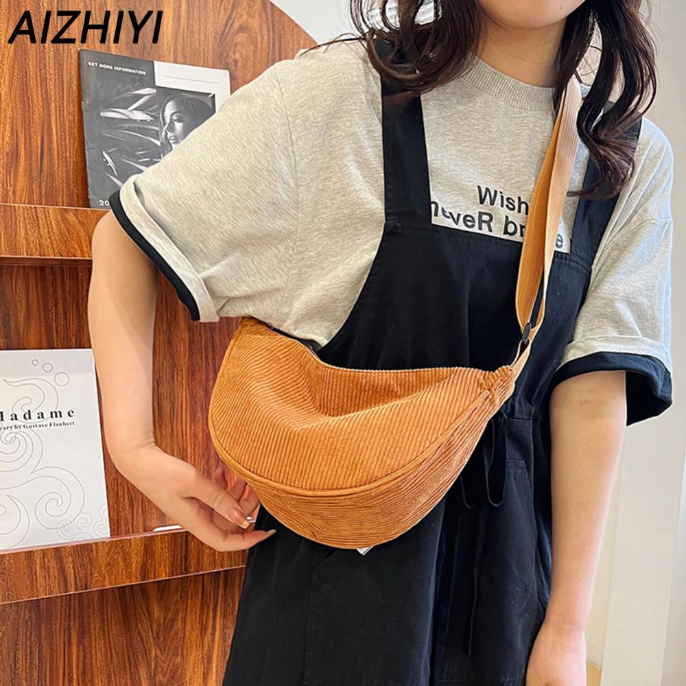 Corduroy Crossbody Bags for Women Chest Bag Banana Bag Chic Shoulder Hobo Dumpling Bag Female Travel Sling Bag Fanny Pack 2023