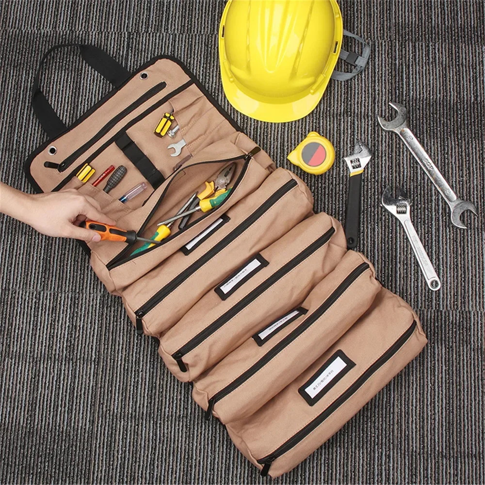 Foldable Tool Bag Roll UP Portable with 5 Tool Pouches Screwdriver Insert Pouch Tool Tote Organizer for Electrician Automotive