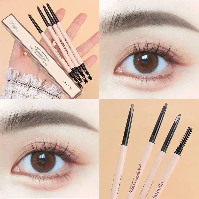 Waterproof Matte Eyebrow Pen Makeup Double Head Lasting Black Brown Grey Non-Smudged Eye Brow Pencil Tint with Brush Cosmetics 240625
