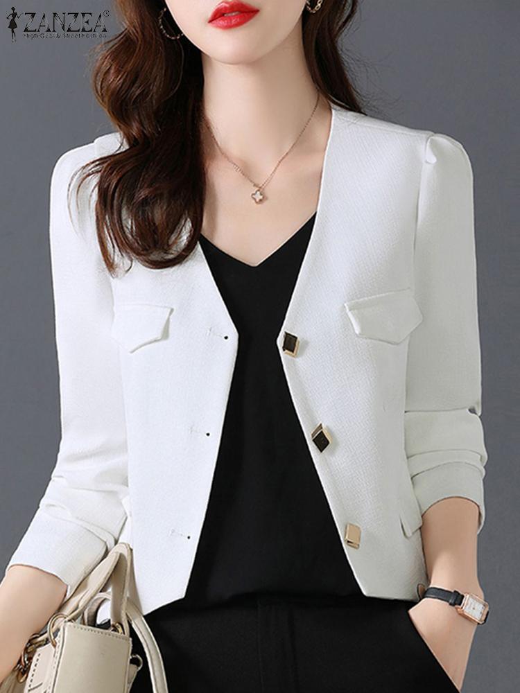 2023 ZANZEA Women Elegant V Neck Long Sleeve Blazer Autumn Office Lady Suits Coats Fashion Solid Work Jackets Party Thin Outwear