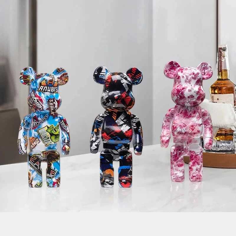 Action Toy Figures colorful graffiti bear bricks figures bear bricks statues violent bears resin decorations desk accessories L250627