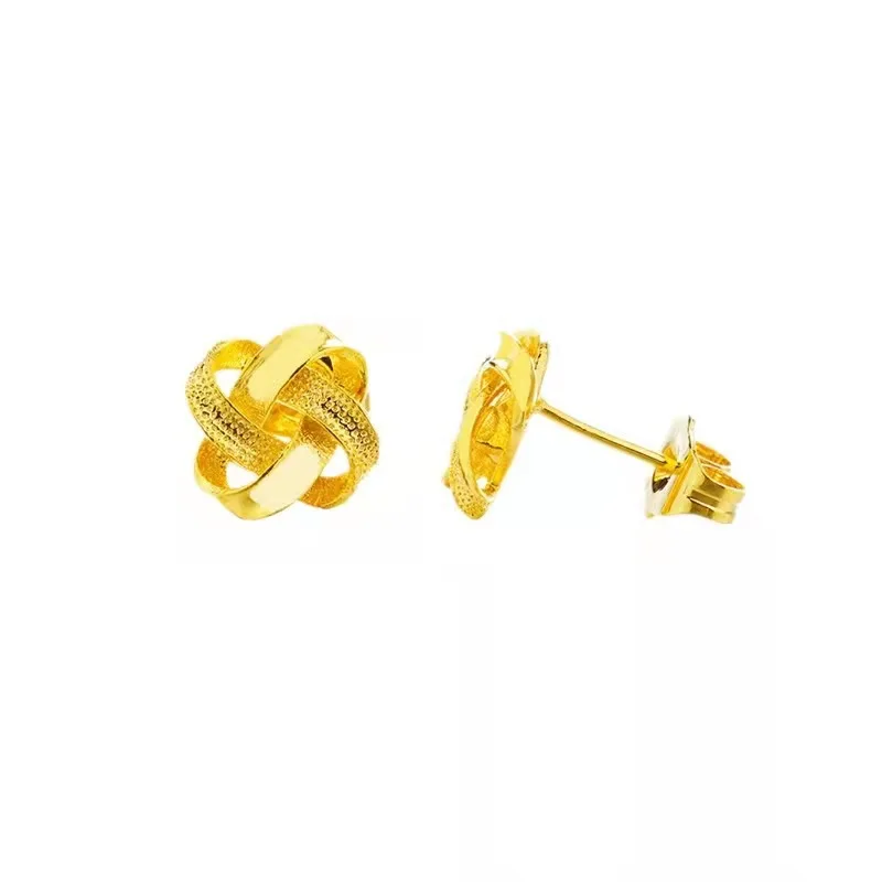 Genuine 14k Gold Ruyi Chinese Knot Earrings for Women Girlfriend Wedding Birthday Gift 999 Gold Color Earrings Fine Jewelry Gift