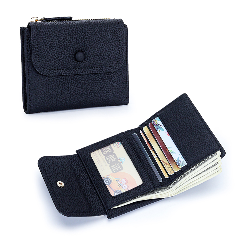 Brand Women Wallets Flip Trifold Coin Purse Genuine Leather Natural Textured Leather Card Holder Zipper Soft Cowhide Card Wallet