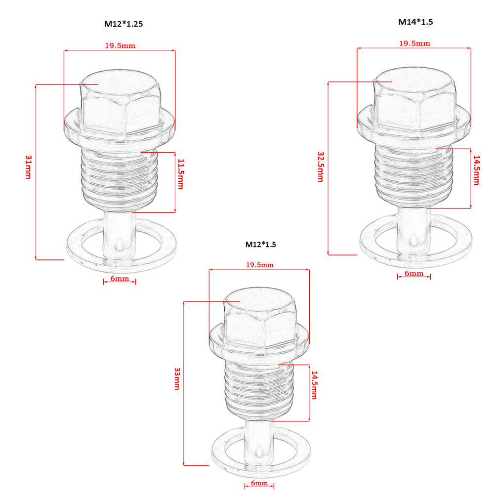 WLR - M12x1.5 M12x1.25 M14x1.5 Aluminum Magnetic Oil Drain Bolt Oil Sump Drain Plug Nut Oil Drain Plug Magnetic Car Accessories