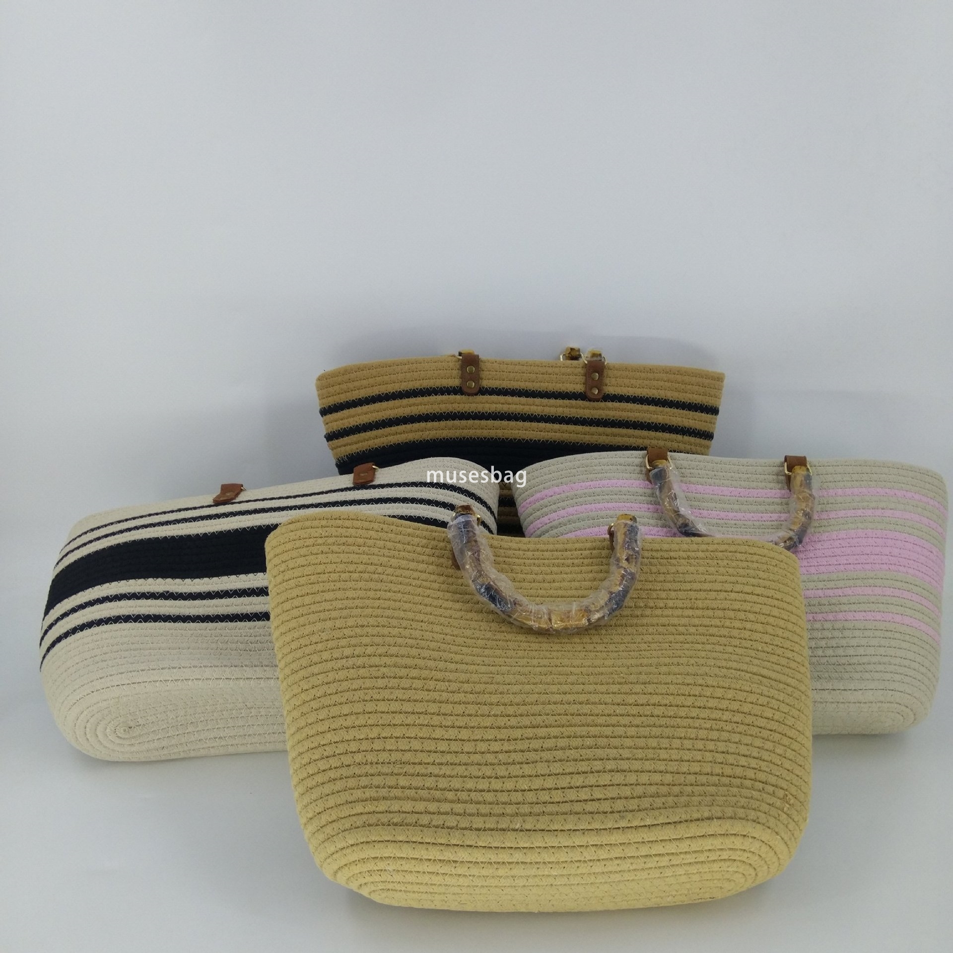 Elegant Women High end Practical Popular Weaving New Fashionable and Versatile Tote Bag Spliced One Shoulder Large Capacity Bamboo Knot Handheld Bag