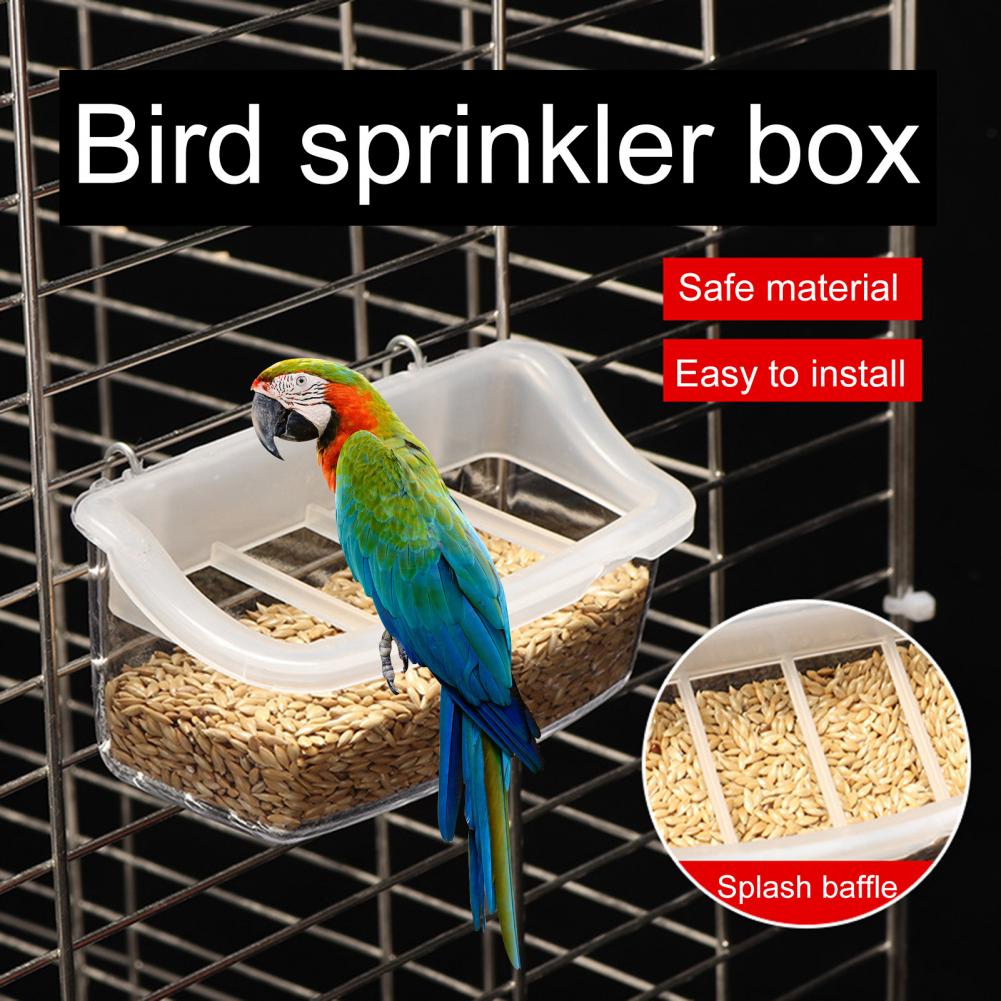 Bird Food Box Easy Feeding Bird Cage Accessory Transparent Hanging Bird Feeder with Anti-splash Grid for Cage Parrot Aviary