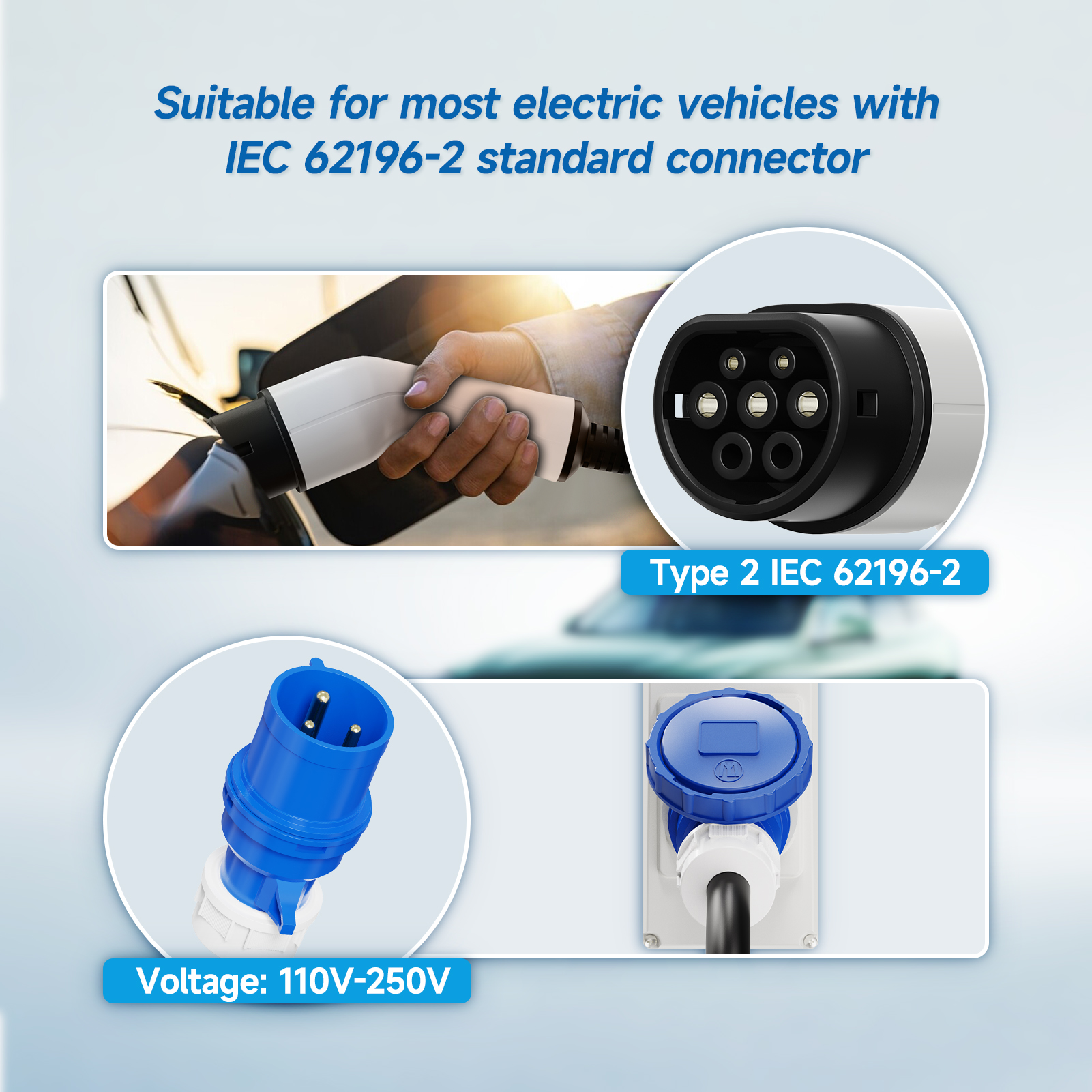 AFYEEV Portable EV Charger Wallbox new Type2 Cable 32A 7.2KW CEE Plug EVSE Type1 Charging Box j1772 Adapter 2025 for Electric Vehicle