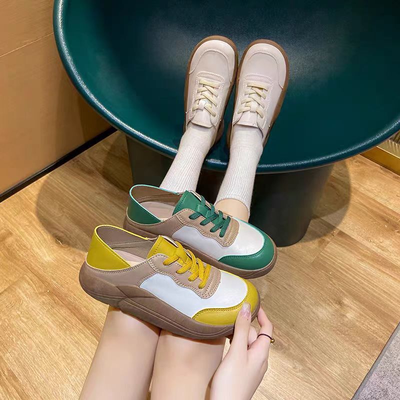 2024 Spring New Korean Edition Little White Instagram Student Heightening Casual Women's Thick Sole Bean Shoes