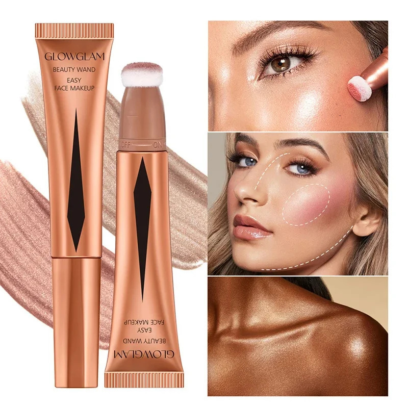 Cream Bronzer Contour Blusher Beauty Wand Highlighter Blush With Cushion Liquid Face Bronzer Wand Stick Applicator Makeup i240621