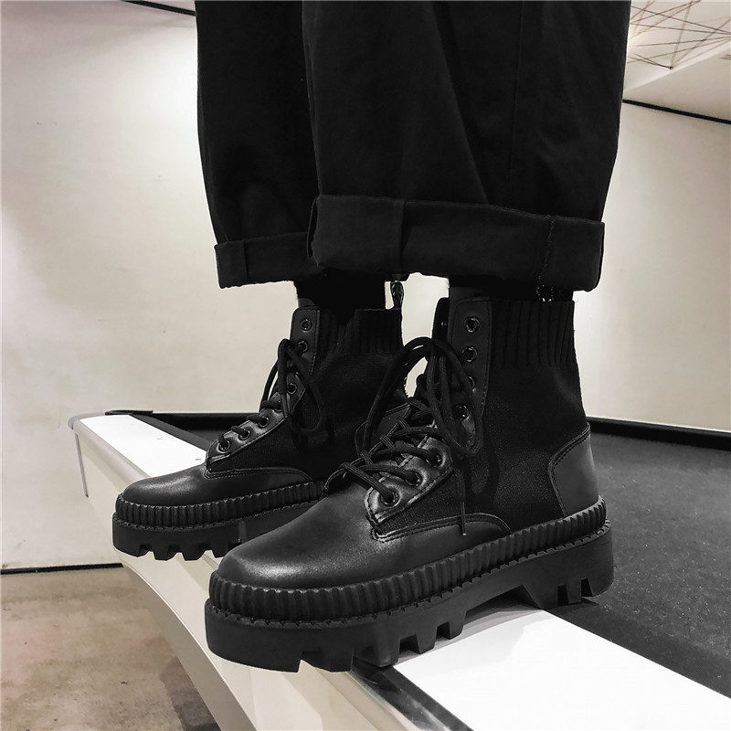 2021 Ankle Autumn Winter Elastic High Top Male Punk Style Shoe Men Lace-up Casual Botas Motorcycle Unisex Boots e6fb