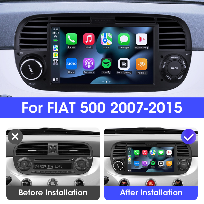 Srnubi Android 12 Autoradio for FIAT 500 Abarth 2007-2015 Car Radio Multimedia Bluetooth 7 Inch Touch Screen 4G WIFI DVD Player