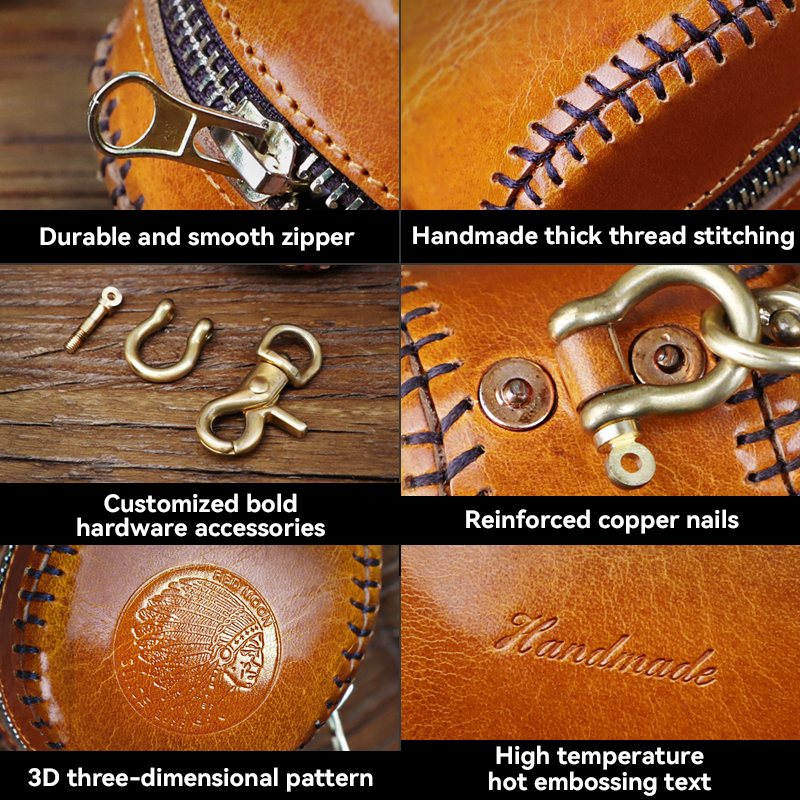 Handmade Genuine Leather Coin Purse Small Earphone Keys Box Casual Organizer Case Portable Storage Mini Coin Pouch with Zipper