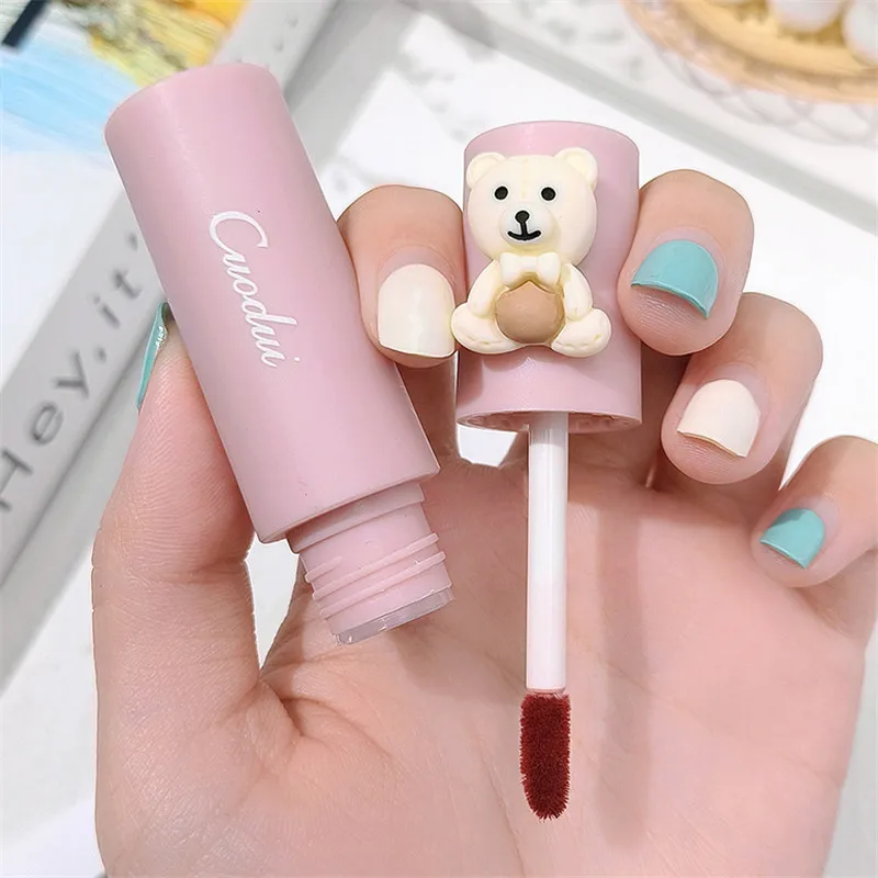 Velvet Matte Lip Gloss Waterproof Lipstick Long Lasting Non-stick Cup Lip Mud Kawaii Cosmetics Korea Bear Beauty Makeup Cosmetic