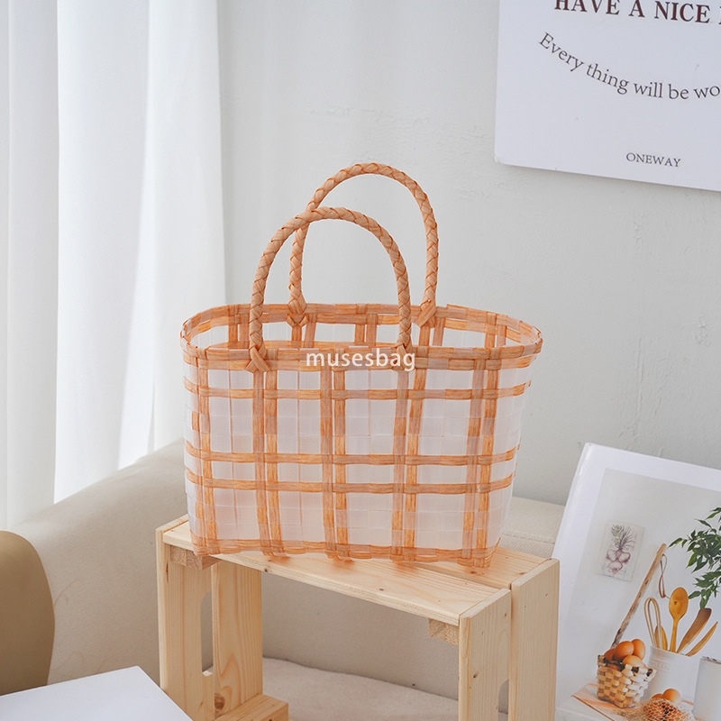 Korean women's high-quality high-end practical cute handbag birthday gift packaging bag large capacity woven vegetable basket bag niche woven bas