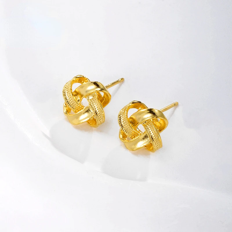 Genuine 14k Gold Ruyi Chinese Knot Earrings for Women Girlfriend Wedding Birthday Gift 999 Gold Color Earrings Fine Jewelry Gift