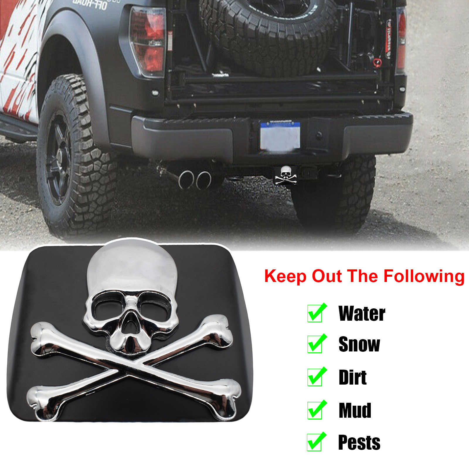 METAL Chrome Emblem Trailer Hitch Cover Hitch Tube Plug Cap Fits 2" 50mm Trunk Receiver Tow Towing Accessories Car Styling Skull