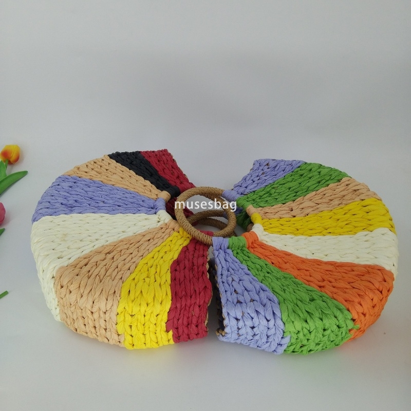 Designer Ms High Quality Casual Practical Round Bucket Fashion Simple and Versatile Atmosphere Lightweight Handheld Woven Paper Rope Retro Moon Bag Gr