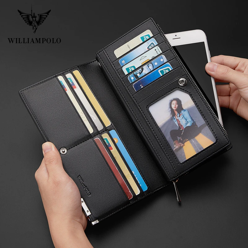 WILLIAMPOLO New Designer Men Wallet High Quality RFID Blocking Bill Card Holder Large Capacity Long Purse Wallet For Men Gift