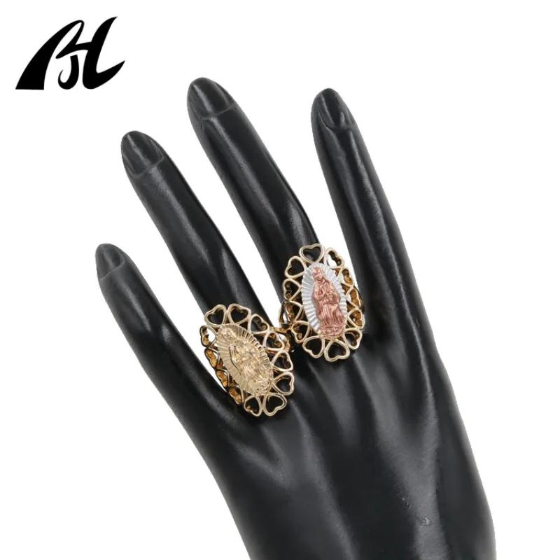 2023 The latest design of religious jewelry ring Oro Laminado Gold Plated 14k Virgin of Guadalupe Tricolor