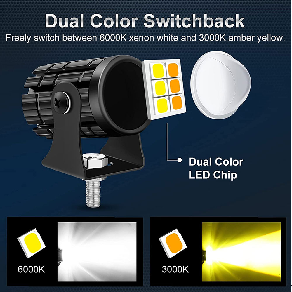 20W Car Motorcycle LED HeadLight Dual Color Spotlights Work Spot Lamp Truck SUV Driving Fog Lamp Headlamp Accessorie 12V 24V