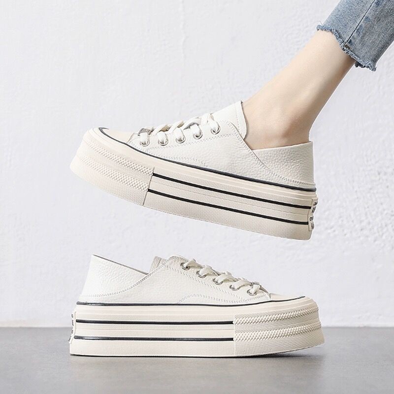Genuine Leather Platform Shoes Womens Heightening Slim Casual Shoe Comfortable Breathable Spring Autumn High Quality Sneakers