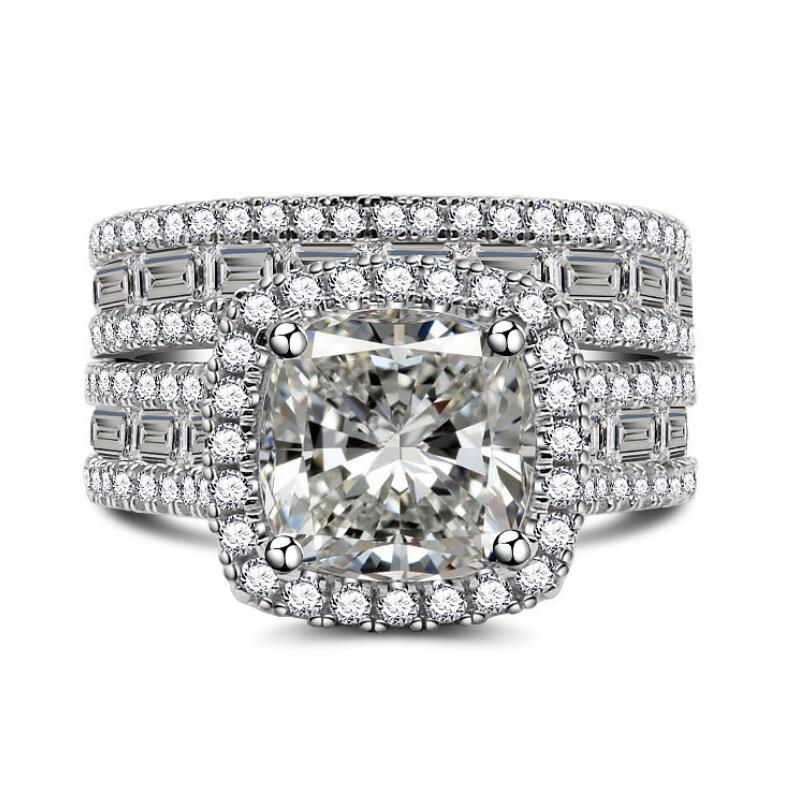 Sparkg Sterg Sier Zircon CZ Dia Wedding Rings Set Square White Gemstones Ideal Bridal Gift for Couples Choucong Brand