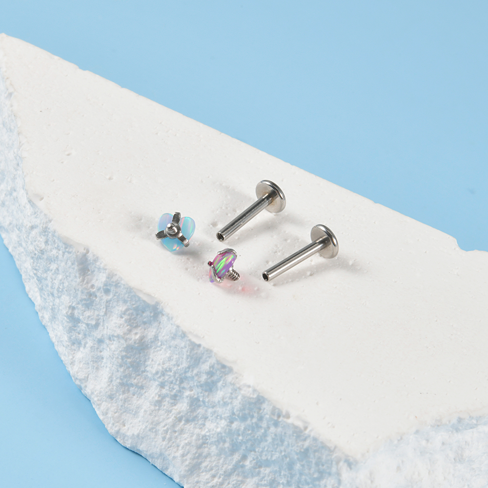 1PC Surgical Steel Claw Opal Stone Helix Earring Labret Lip Piercing Square Heart Round Shape Internal Thread Piercing Jewelry