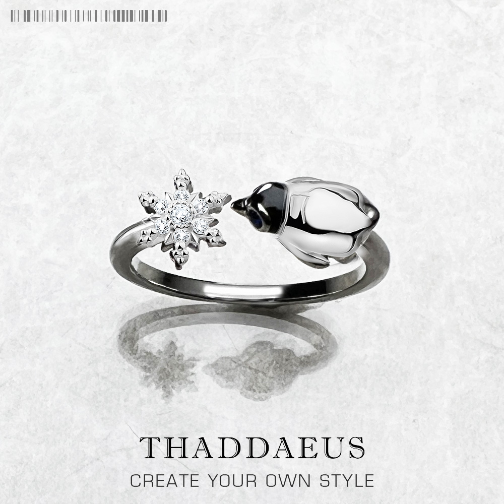 Ring Snowflakes and Penguin Brand New Cute Winter Gift Fine Jewerly For Women In 925 Sterling Silver