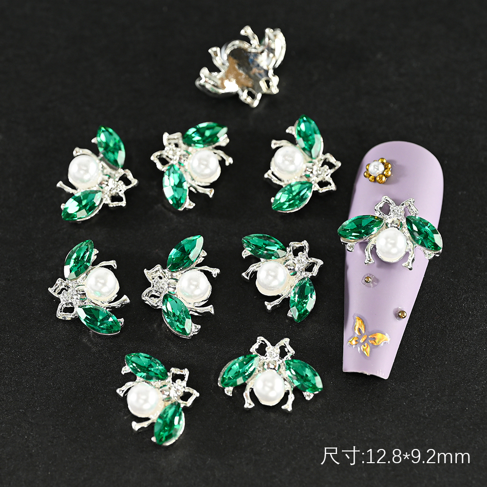 10Pcs/lot Glitter Gold Spider Bee 3D Nail Charms DIY Pearl Alloy Nail Art Decorations Nails Animal Metal Bees Manicure Jewelry