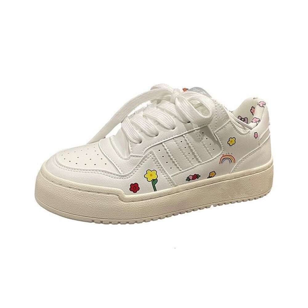 Ddmysports Thick Soled Spring New China Chic Minority Color Matching Design Printing Rainbow Wer Small White Casual Shoes Students OUTDOOR