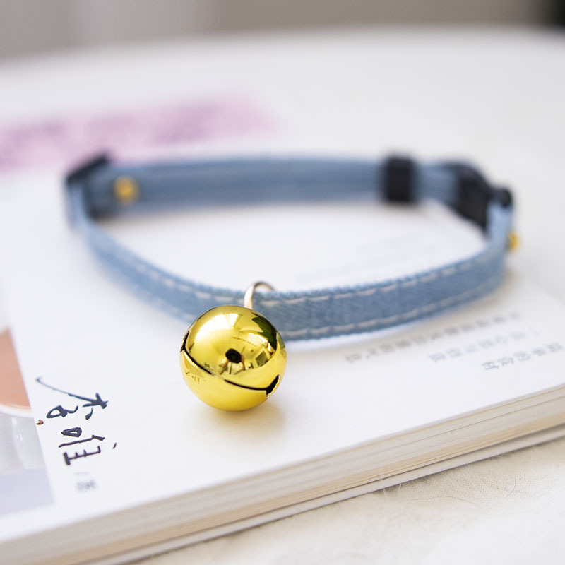 Denim Breakaway Cat Collars with Bell Cat Pendant Kitty Kitten Collars Blue Collar for Female Girl Cats Male Boy Cats Star Print
