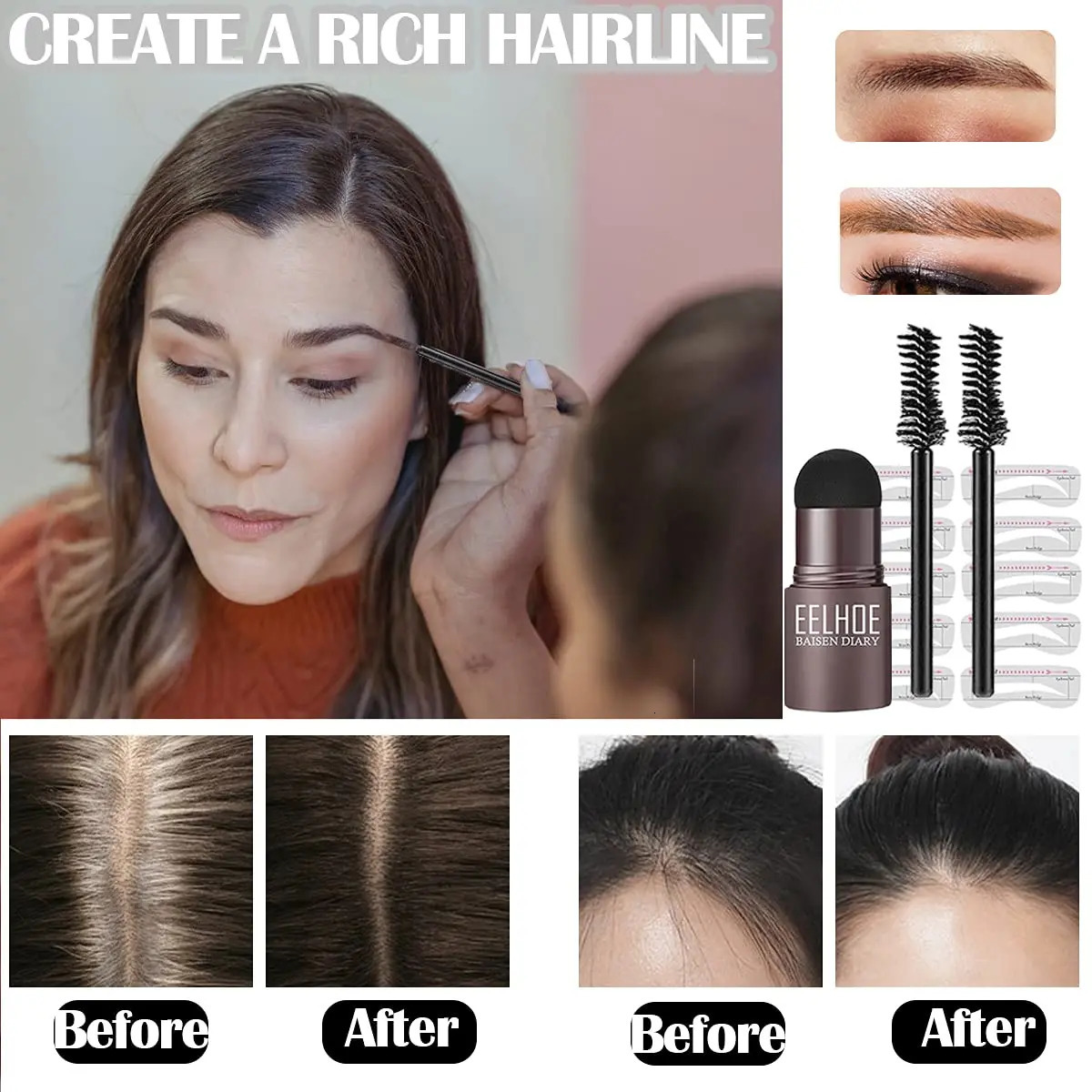 Eyebrow Shaping Kit Stamp Eyebrow Pencil and 5 Pairs Brow Stencils Kit Pen Cosmetics Waterproof Natural Color Eye Makeup Tools 240621