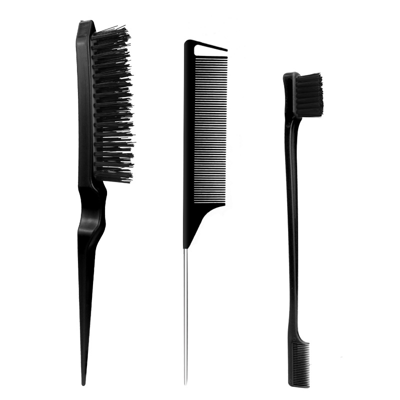 3 Pieces Hair Brush Set,Hair Styling Comb Including Dual Sided Edge Brush & Rat Tail Comb and Teasing Comb for Women Girl Barber