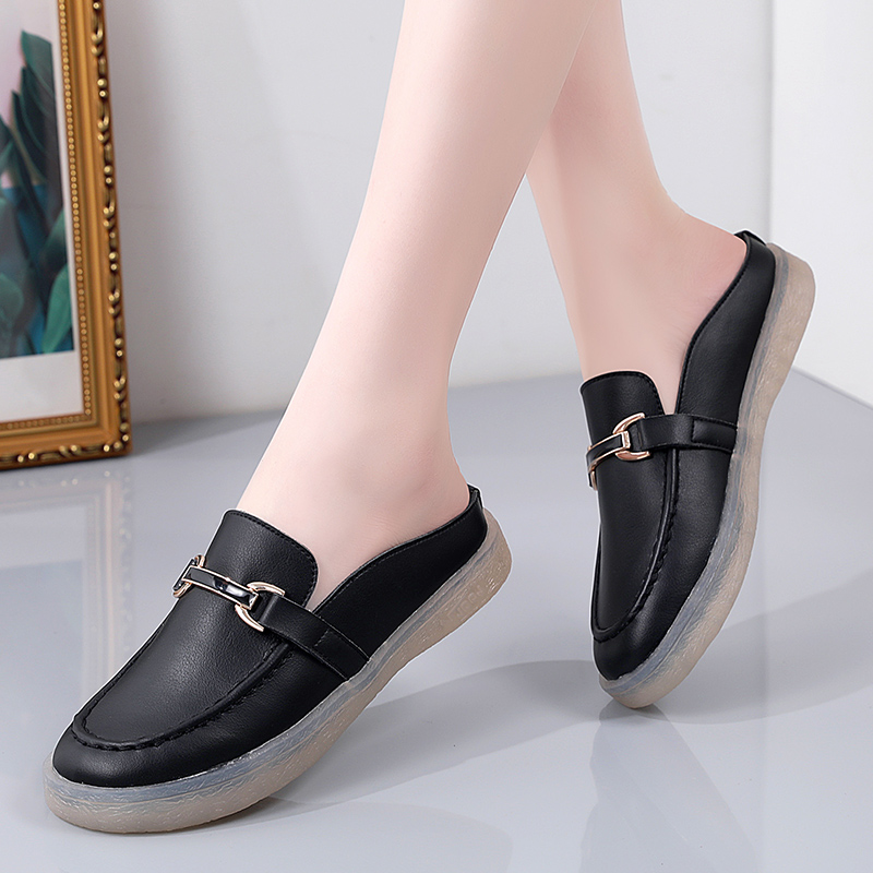 Genuine Leather Women Casual Sneakers White Flat Shoes Summer Women Half Loafers Ladies Breathable Nursing Shoes Zapatos Mujer