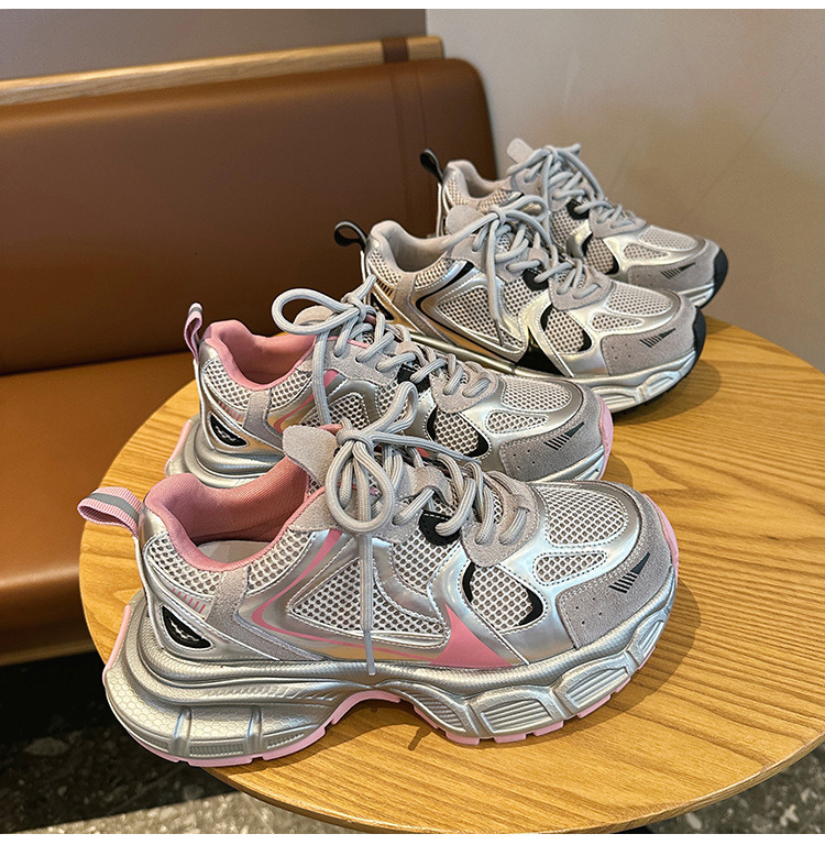 Thick soled fashionable dad 2024 new versatile casual sier gray sports trendy shoes for women
