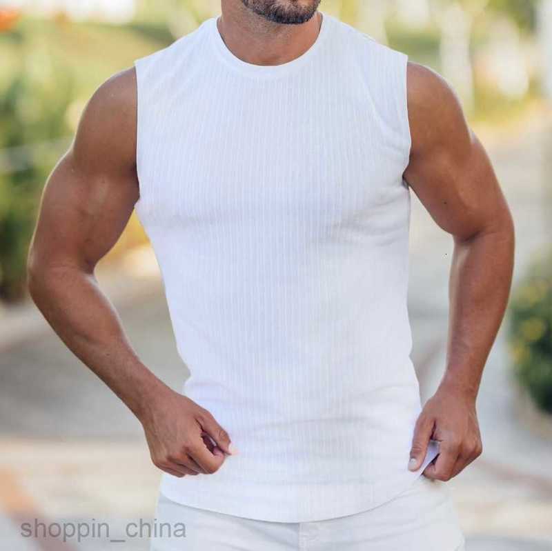 Men's T Shirts Summer Knitted Vertical Stripe Fitness Sports Slim Fit Tank Top Male Running Vertical Stripe Tank Top for Men tees tops