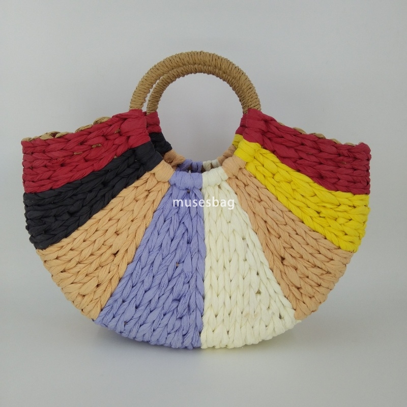 Designer Ms High Quality Casual Practical Round Bucket Fashion Simple and Versatile Atmosphere Lightweight Handheld Woven Paper Rope Retro Moon Bag Gr