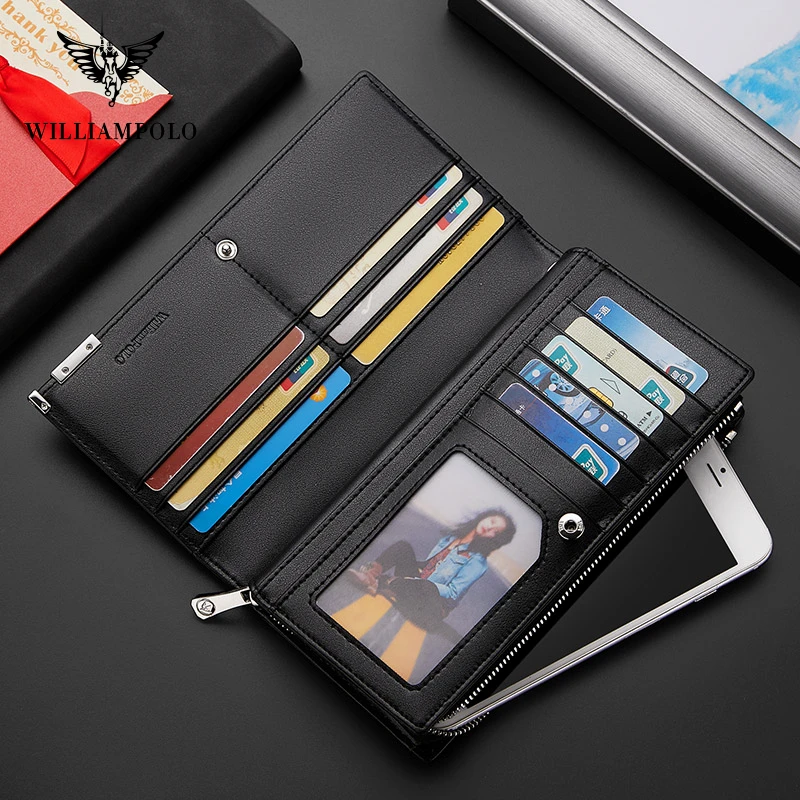 WILLIAMPOLO New Designer Men Wallet High Quality RFID Blocking Bill Card Holder Large Capacity Long Purse Wallet For Men Gift