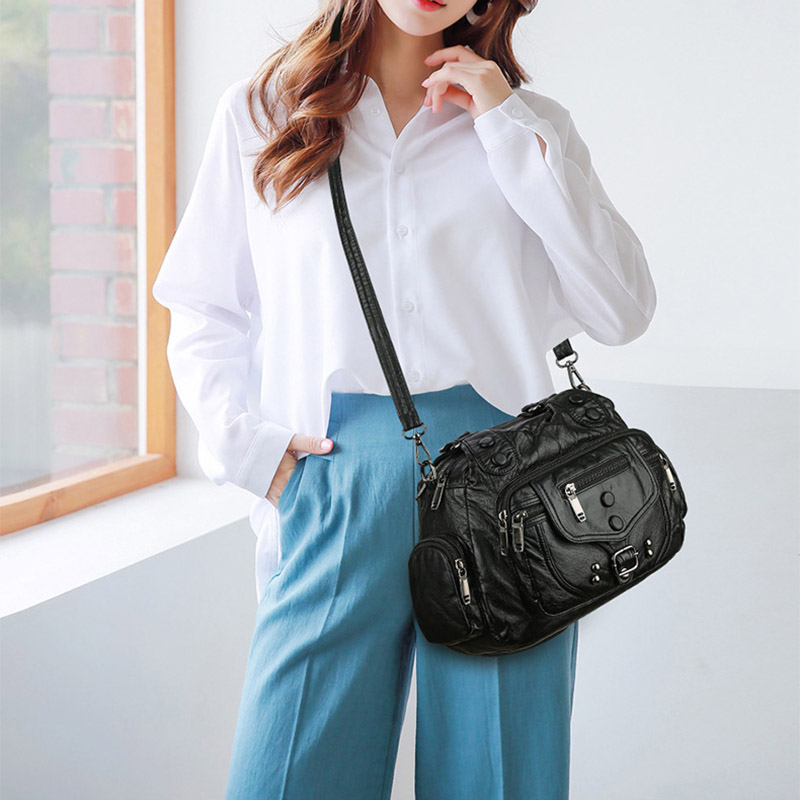 Luxury Shoulder Storage Bag of Women Makeup PU Soft Crossbody Handbags Water Proof Simple Travel Portable Organizer Bags